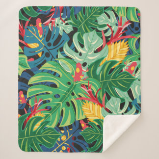 Seamless graphic pattern with leaves monstera and  sherpa blanket