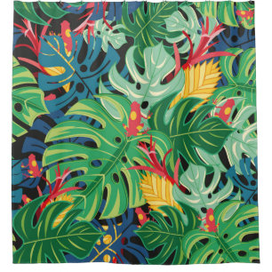 Seamless graphic pattern with leaves monstera and shower curtain