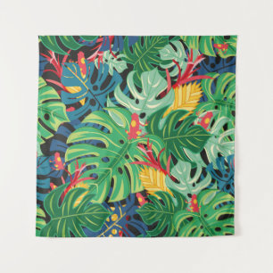 Seamless graphic pattern with leaves monstera and tapestry
