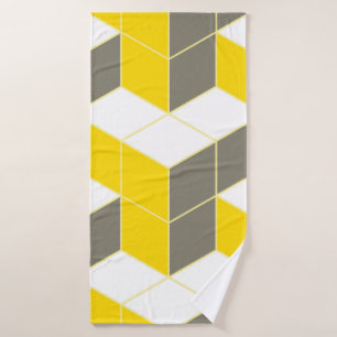Seamless gray and yellow isometric cubical trident bath towel