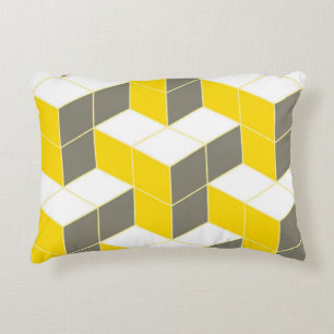 Seamless gray and yellow isometric cubical trident decorative cushion