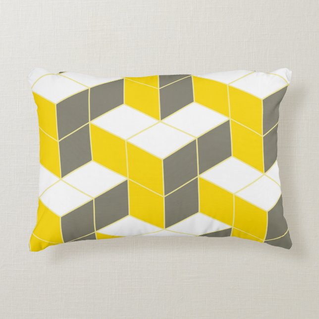 Seamless gray and yellow isometric cubical trident decorative cushion (Front)