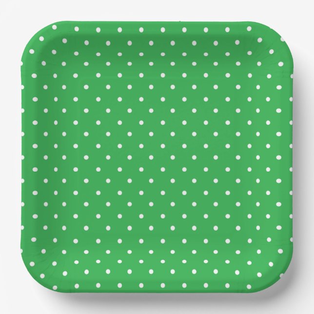 Seamless green background polka dot pattern paper plate (Front)