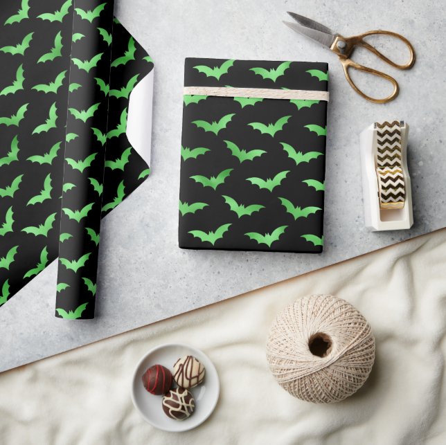 Seamless Green Foil and Black Bats Halloween Wrapping Paper (Crafts)