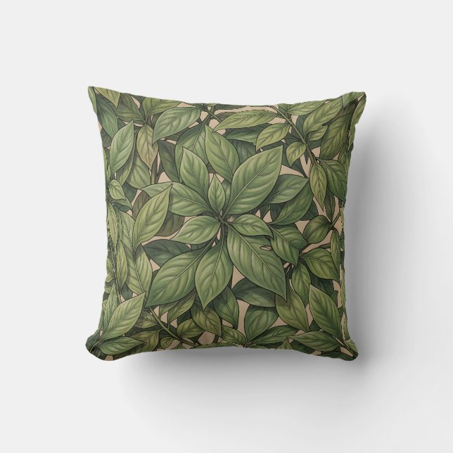 Seamless Green Leaf Botanical Vintage Pattern Cushion (Front)