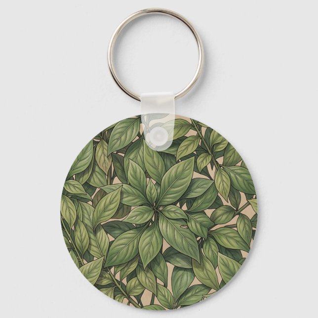 Seamless Green Leaf Botanical Vintage Pattern Key Ring (Front)