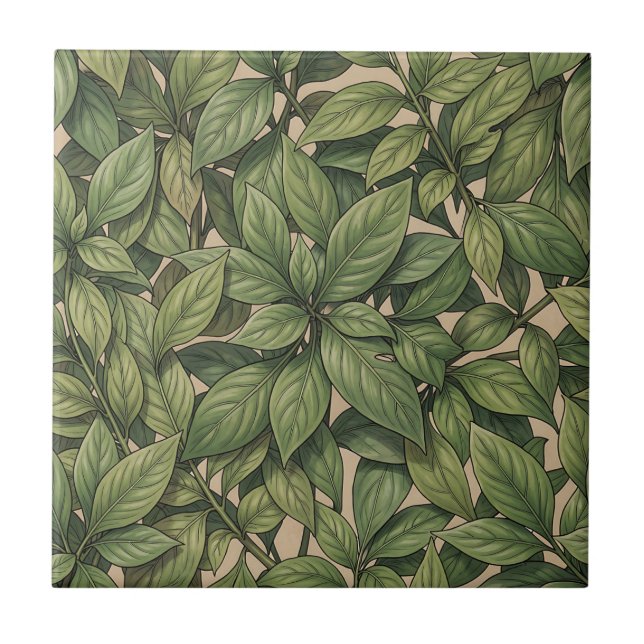 Seamless Green Leaf Botanical Vintage Pattern Tile (Front)