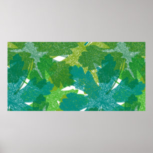 Seamless green leaves pattern poster