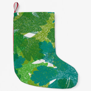 Seamless green leaves pattern small christmas stocking