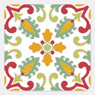 Seamless green ornament tiles square sticker