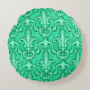 Seamless green vintage baroque pattern. Illustrati Round Cushion