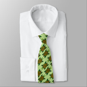 Seamless Green Watercolor Ink Drawn Turtle Tie