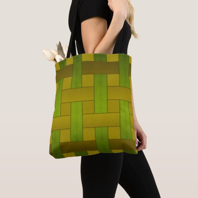 Seamless green yellow silk lined striped pattern m tote bag (Close Up)