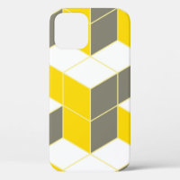 Seamless grey and yellow isometric cubical trident