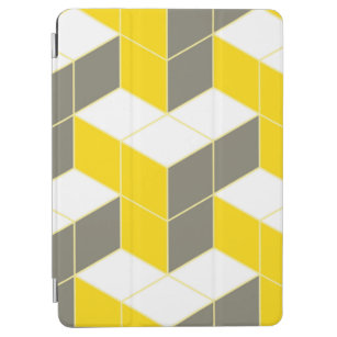 Seamless grey and yellow isometric cubical trident iPad air cover