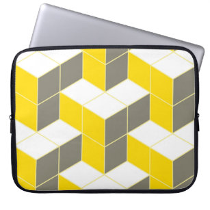 Seamless grey and yellow isometric cubical trident laptop sleeve