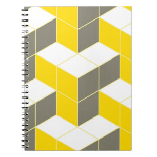 Seamless grey and yellow isometric cubical trident notebook