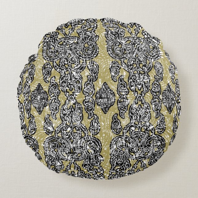  seamless grunge Cambodian floral patternethnic,ab Round Cushion (Front)