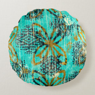 Seamless grungy tribal ethnic rug motif pattern. H Round Cushion