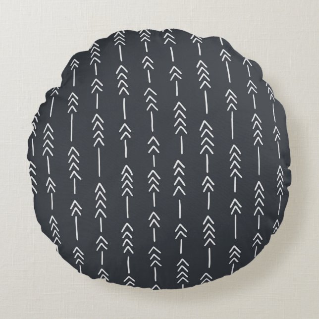 Seamless hand drawn geometric tribal pattern with  round cushion (Front)