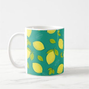 Seamless Hand Drawn Lemon with Leaves Pattern in B Coffee Mug