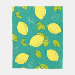 Seamless Hand Drawn Lemon with Leaves Pattern in B Fleece Blanket