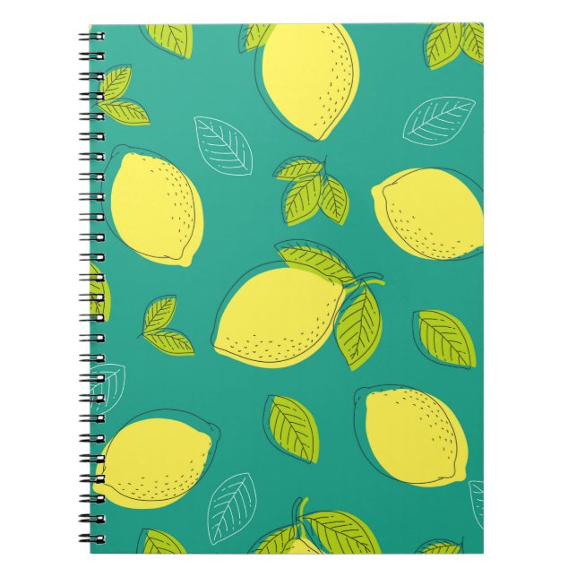 Seamless Hand Drawn Lemon with Leaves Pattern in B Notebook (Front)