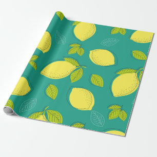 Seamless Hand Drawn Lemon with Leaves Pattern in B Wrapping Paper