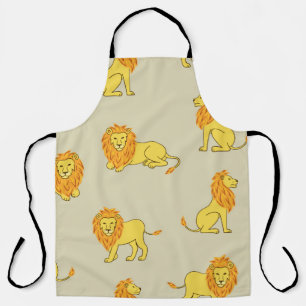 Seamless hand drawn lion pattern. Vintage backgrou Apron