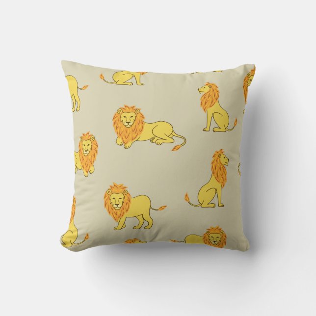 Seamless hand drawn lion pattern. Vintage backgrou Cushion (Front)
