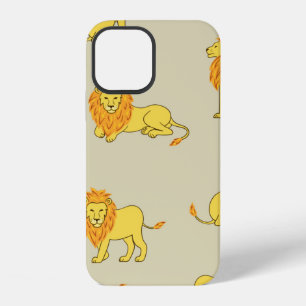 Seamless hand drawn lion pattern. Vintage backgrou iPhone 12 Case