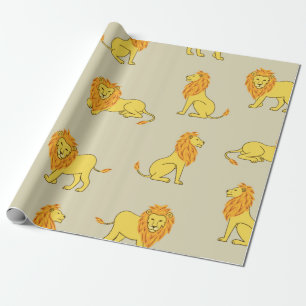 Seamless hand drawn lion pattern. Vintage backgrou Wrapping Paper