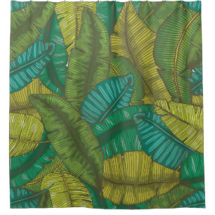 Seamless hand drawn pattern with banana leaves / t shower curtain
