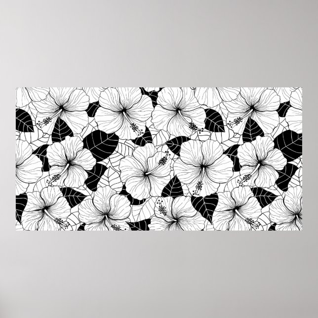 Seamless hand drawn pattern with hibiscus flowers  poster (Front)