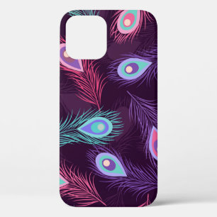 Seamless hand drawn peacock feathers pattern. Vint iPhone 12 Case