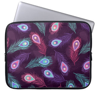 Seamless hand drawn peacock feathers pattern. Vint Laptop Sleeve