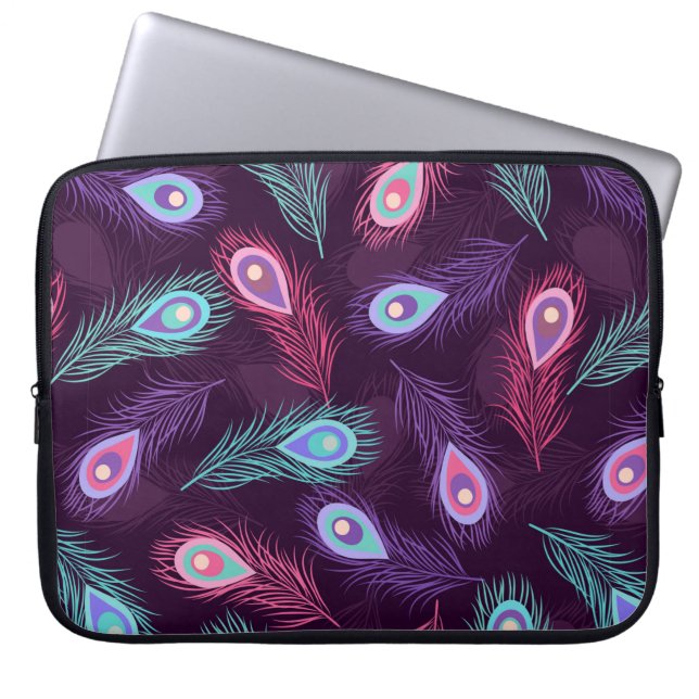 Seamless hand drawn peacock feathers pattern. Vint Laptop Sleeve (Front)