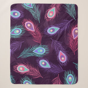 Seamless hand drawn peacock feathers pattern. Vint Sherpa Blanket