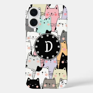 Seamless Illustration Cats Monogram iPhone 16 Case