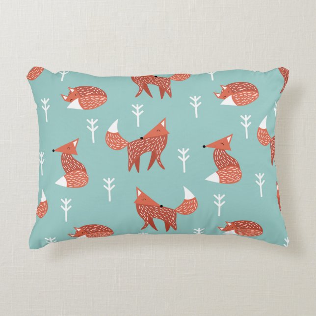Seamless illustration pattern with cute orange fox decorative cushion (Front)