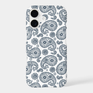 Seamless Indian dark blue paisley pattern on white