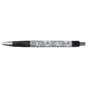 Seamless Indian dark blue paisley pattern on white