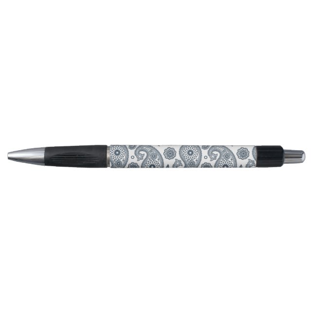 Seamless Indian dark blue paisley pattern on white (Front)