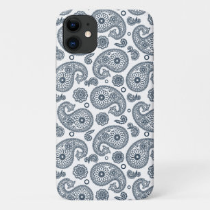 Seamless Indian dark blue paisley pattern on white Case-Mate iPhone Case