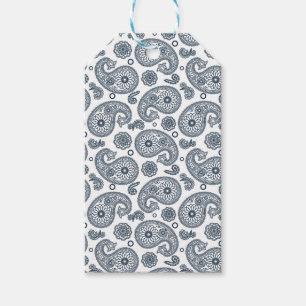 Seamless Indian dark blue paisley pattern on white Gift Tags