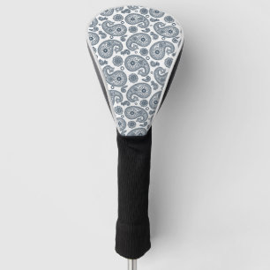 Seamless Indian dark blue paisley pattern on white Golf Head Cover