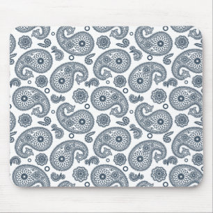 Seamless Indian dark blue paisley pattern on white Mouse Pad