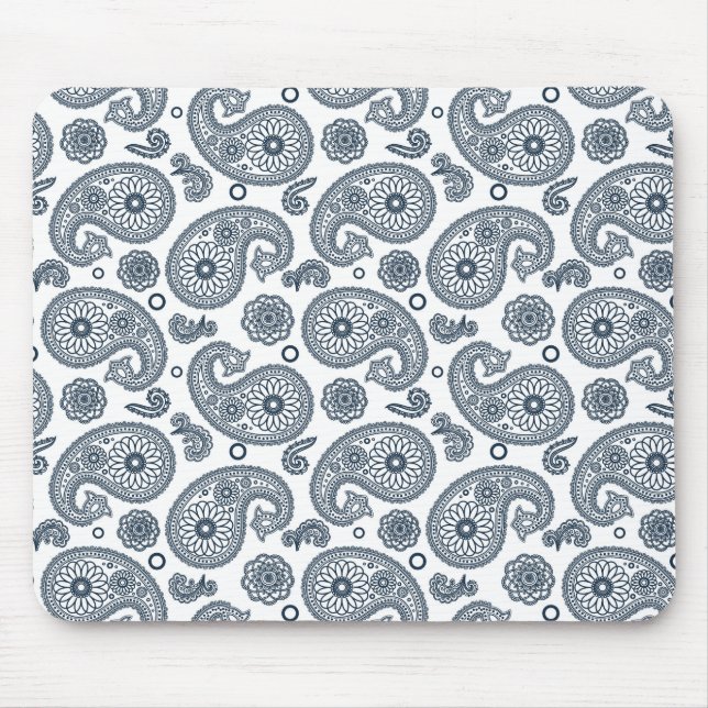 Seamless Indian dark blue paisley pattern on white Mouse Pad (Front)