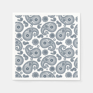 Seamless Indian dark blue paisley pattern on white Napkin