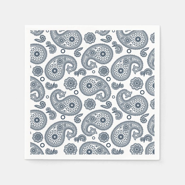 Seamless Indian dark blue paisley pattern on white Napkin (Front)